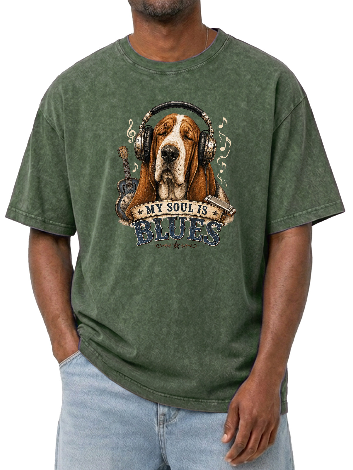 Fun MY SOUL IS BLUES Printed Short-sleeved T-shirt