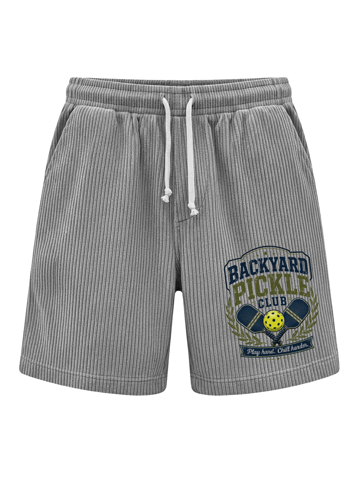 Men’s Corduroy Drawstring Shorts with Backyard Pickle Club Graphic
