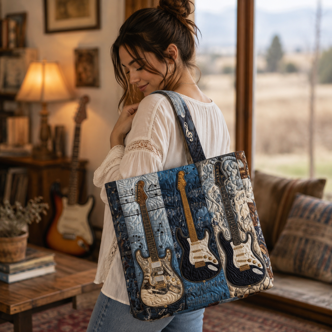 Music Bass Quilted Tote Bag