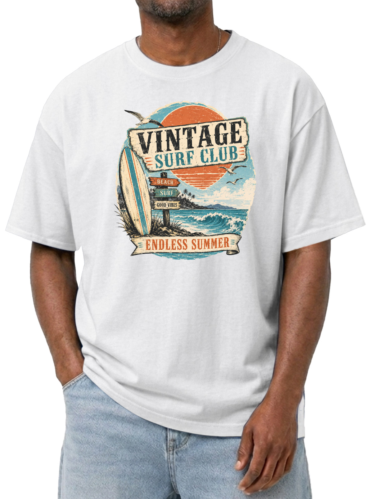 Men’s Oversized T-Shirt with Vintage Surf Club Endless Summer Graphic