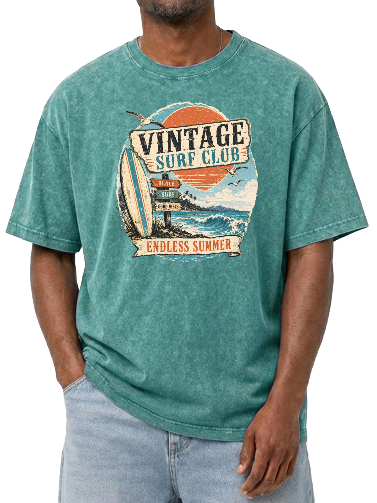 Men’s Oversized T-Shirt with Vintage Surf Club Endless Summer Graphic