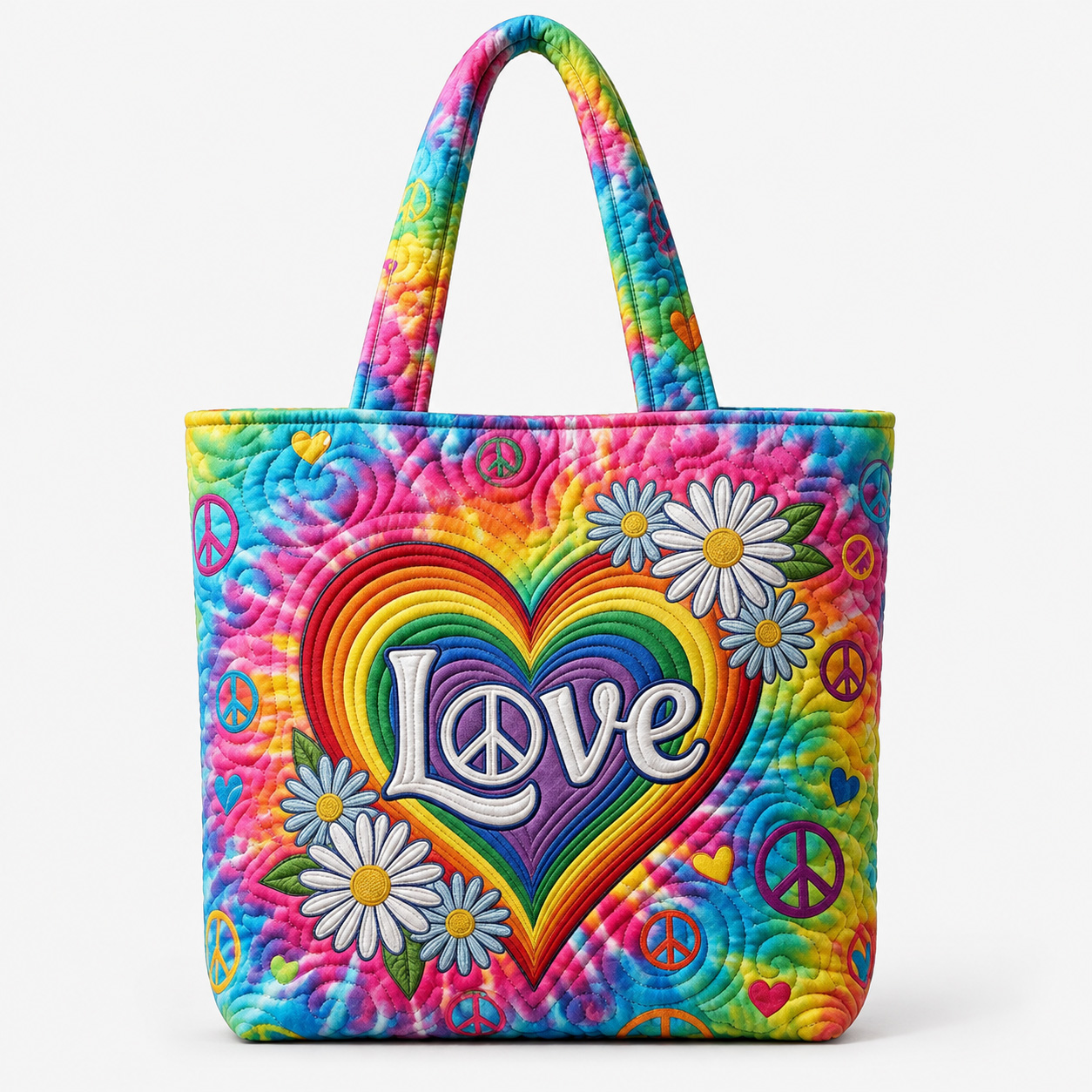 Rainbow "LOVE" Quilted Tote Bag