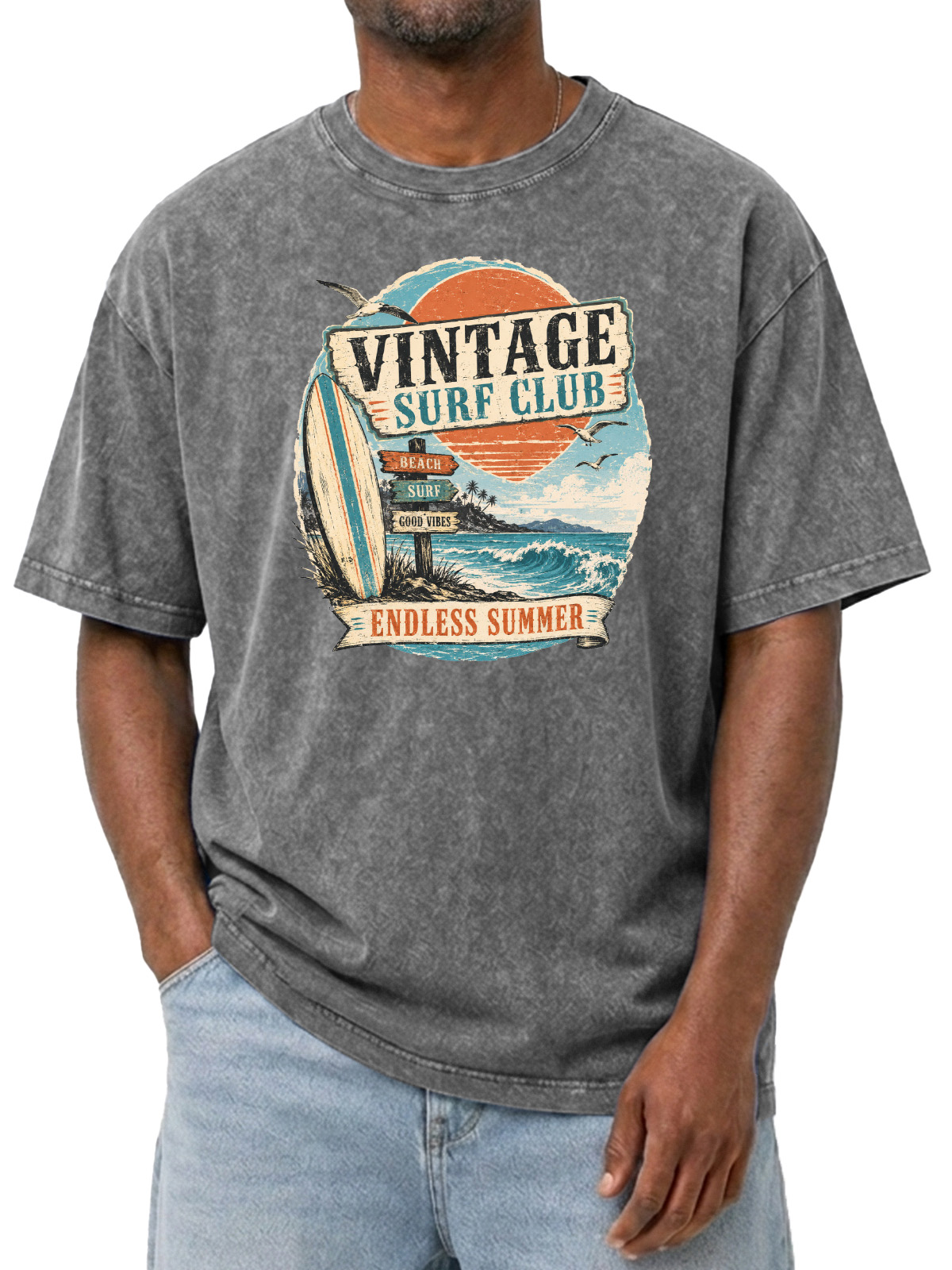 Men’s Oversized T-Shirt with Vintage Surf Club Endless Summer Graphic