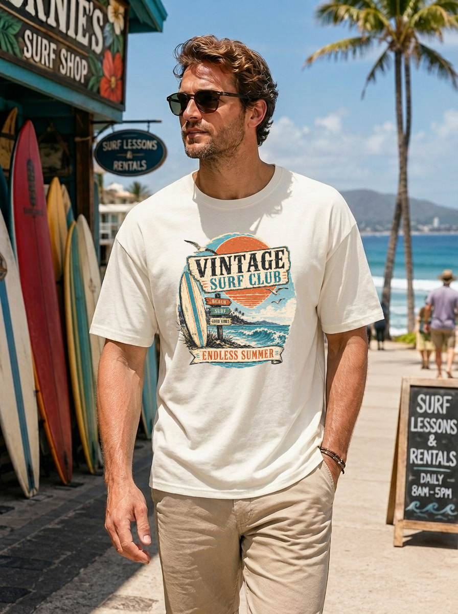 Men’s Oversized T-Shirt with Vintage Surf Club Endless Summer Graphic