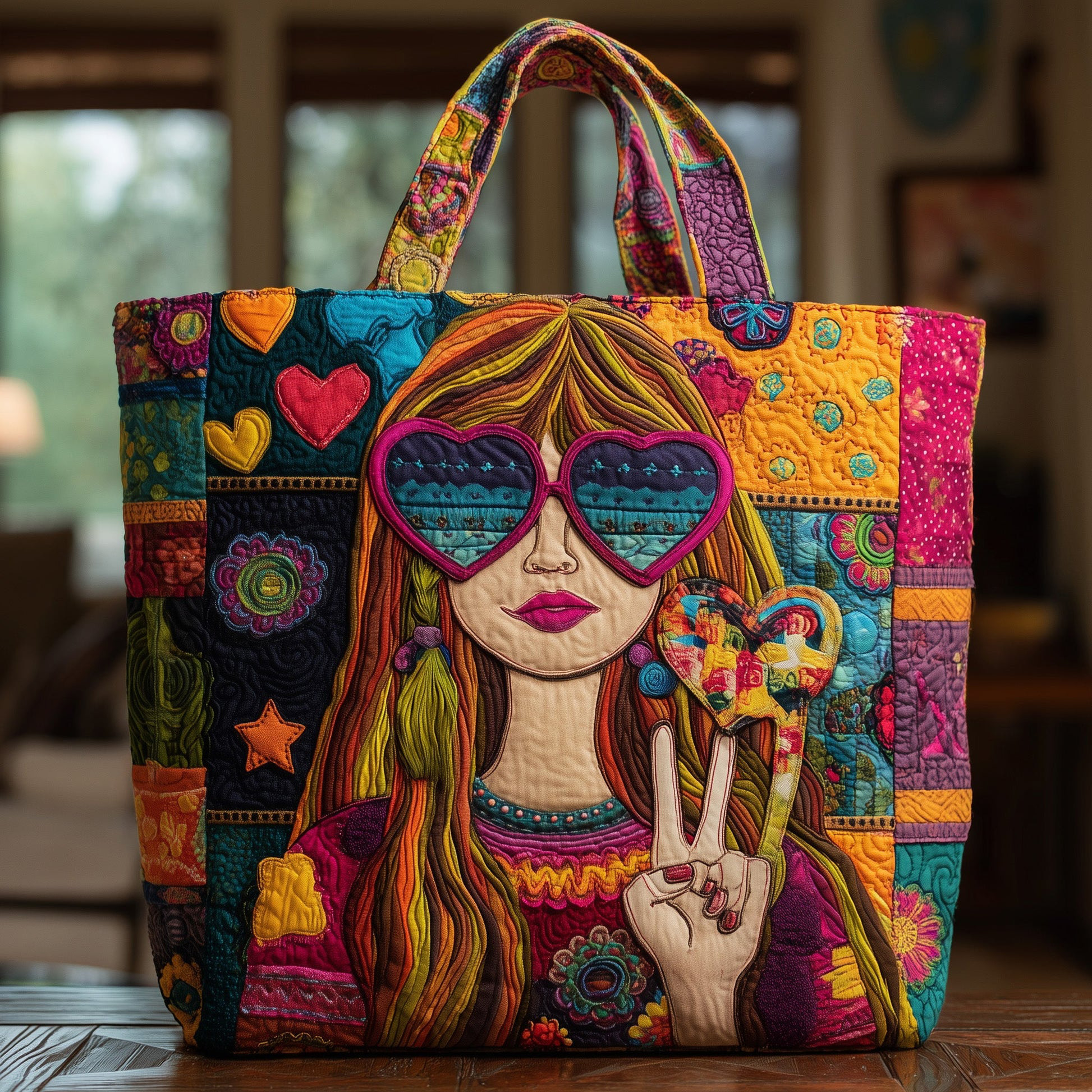 Hippie Girl Quilted Tote Bag