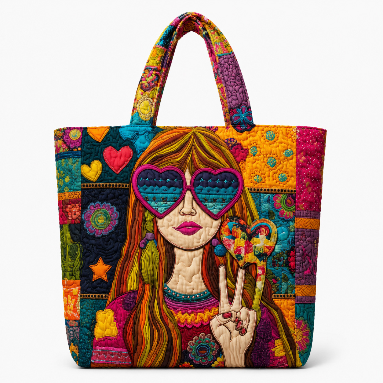 Hippie Girl Quilted Tote Bag
