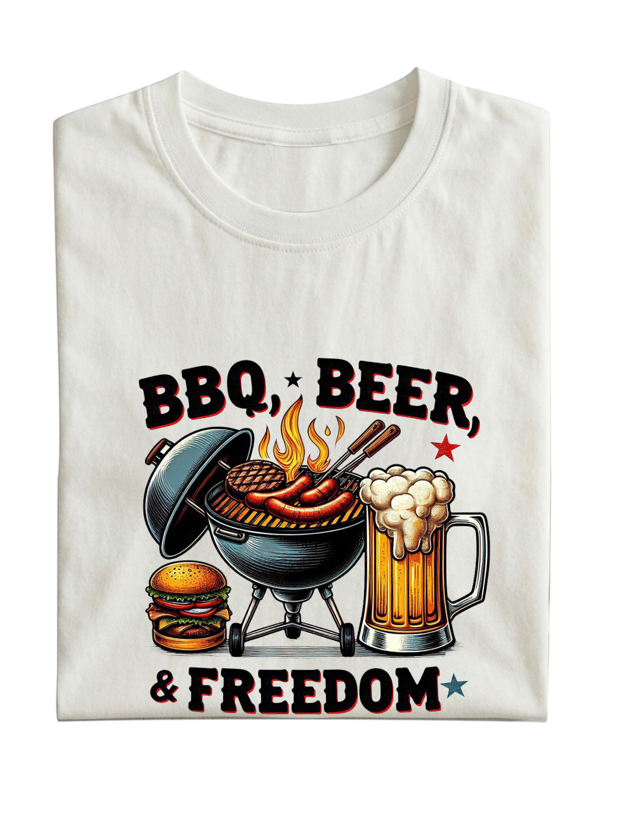 BBQ,BEER,FREEDOM Print Short-sleeved T-shirt