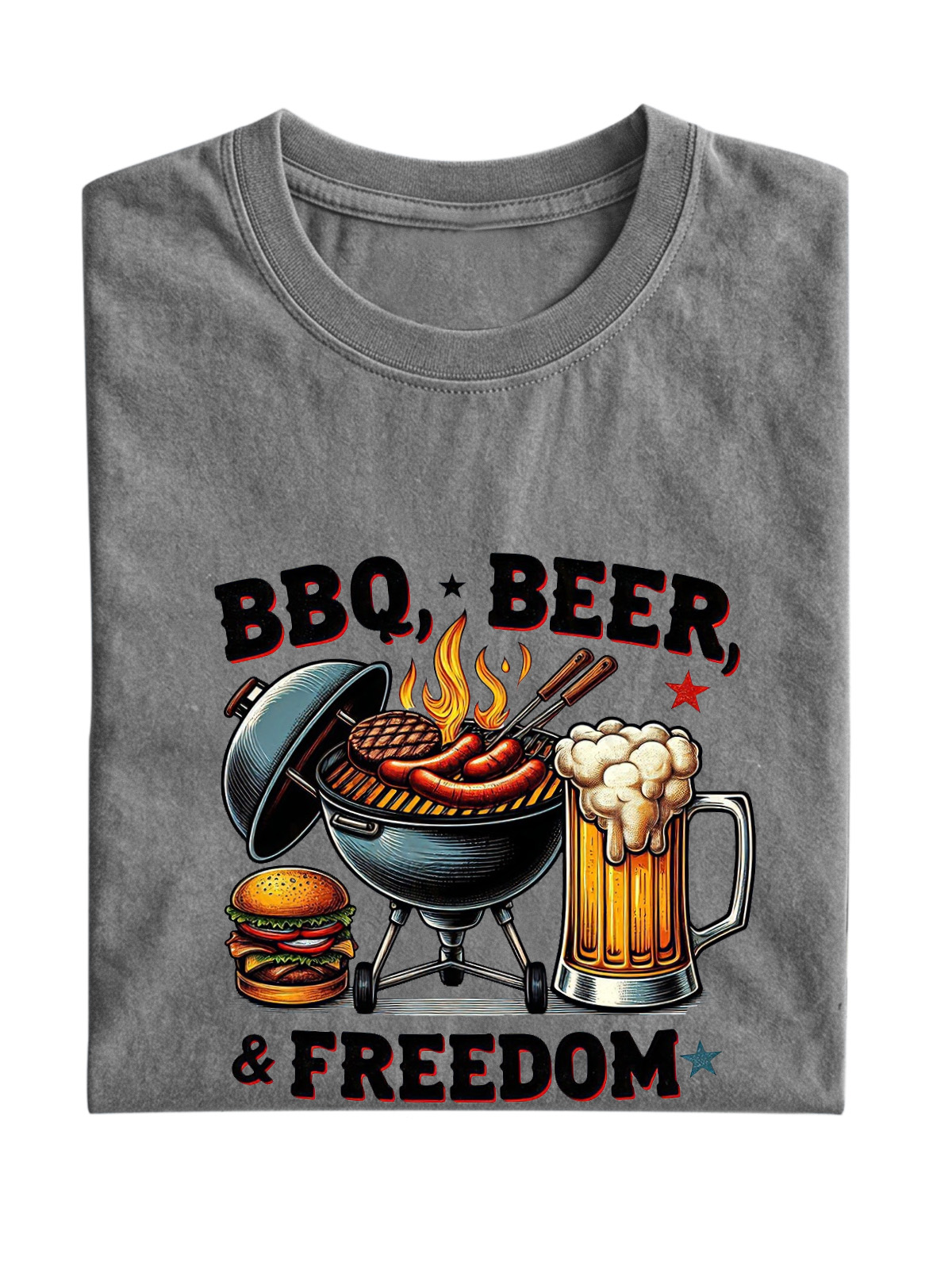 BBQ,BEER,FREEDOM Print Short-sleeved T-shirt