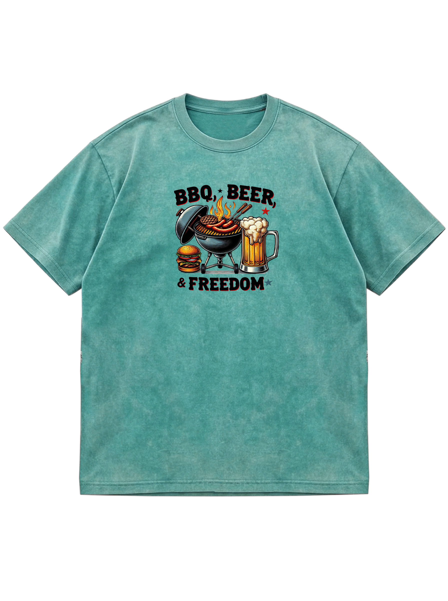 BBQ,BEER,FREEDOM Print Short-sleeved T-shirt