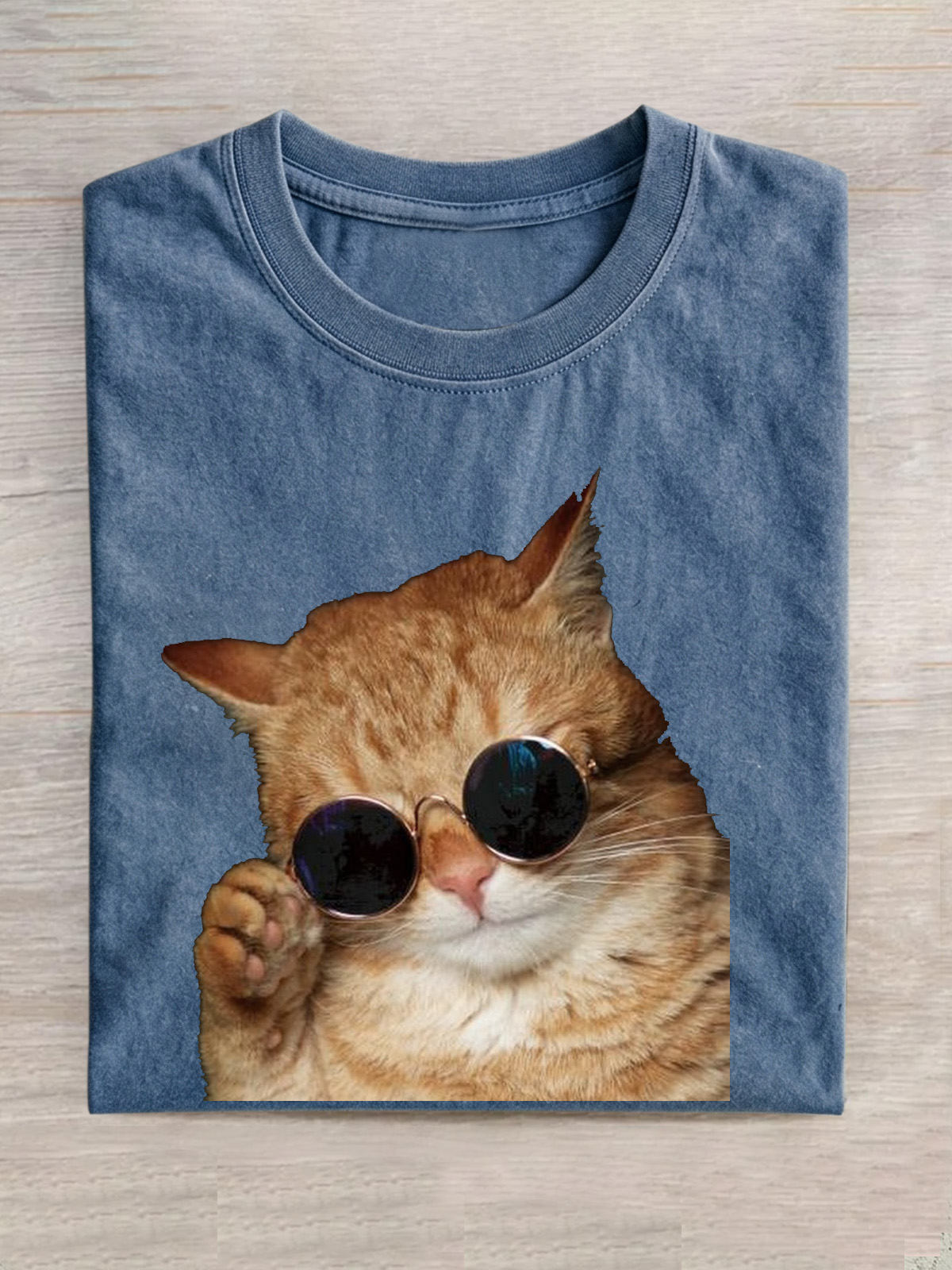 Cat Wearing Sunglasses Cotton Short-sleeved T-shirt