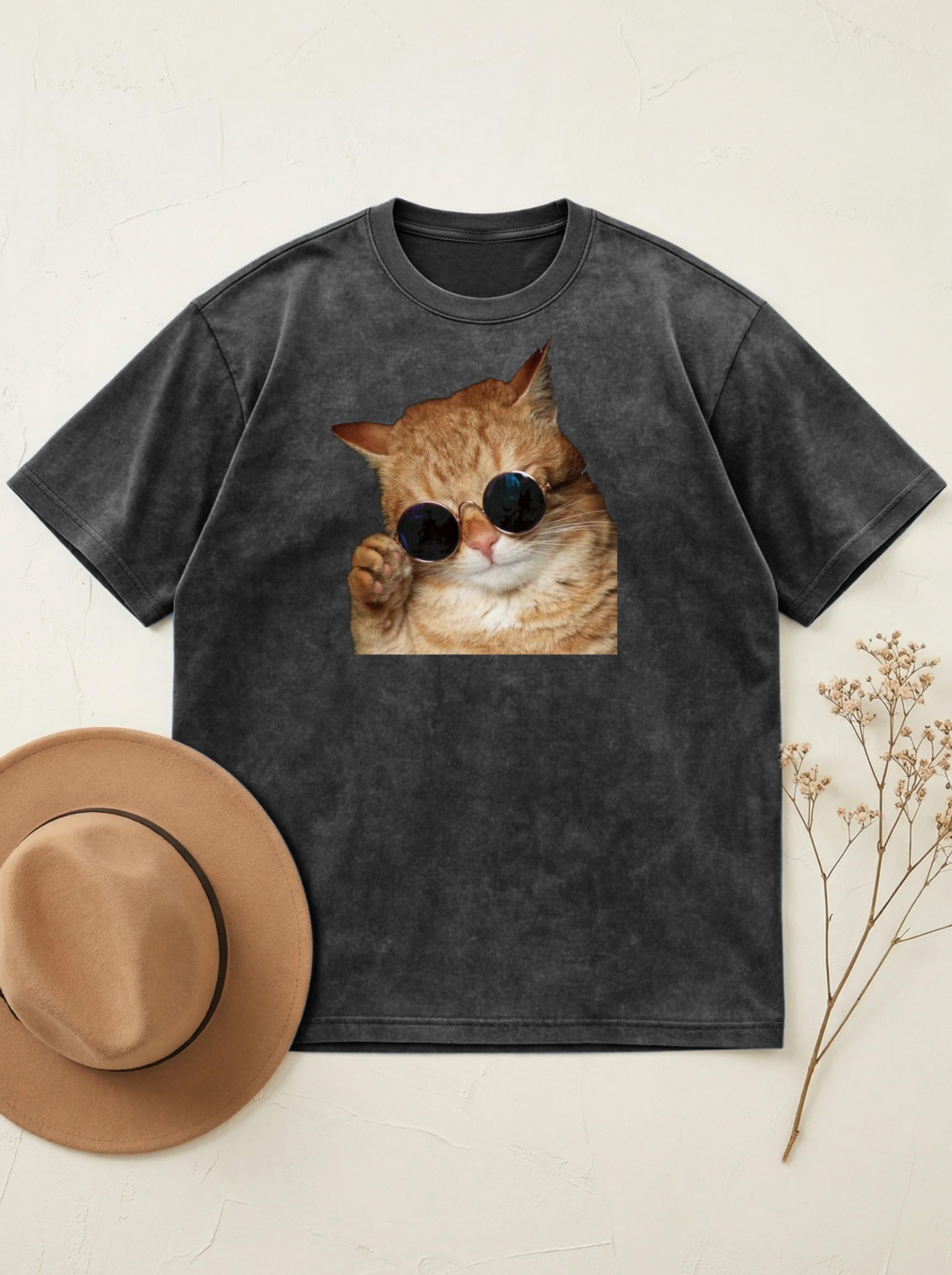 Cat Wearing Sunglasses Cotton Short-sleeved T-shirt
