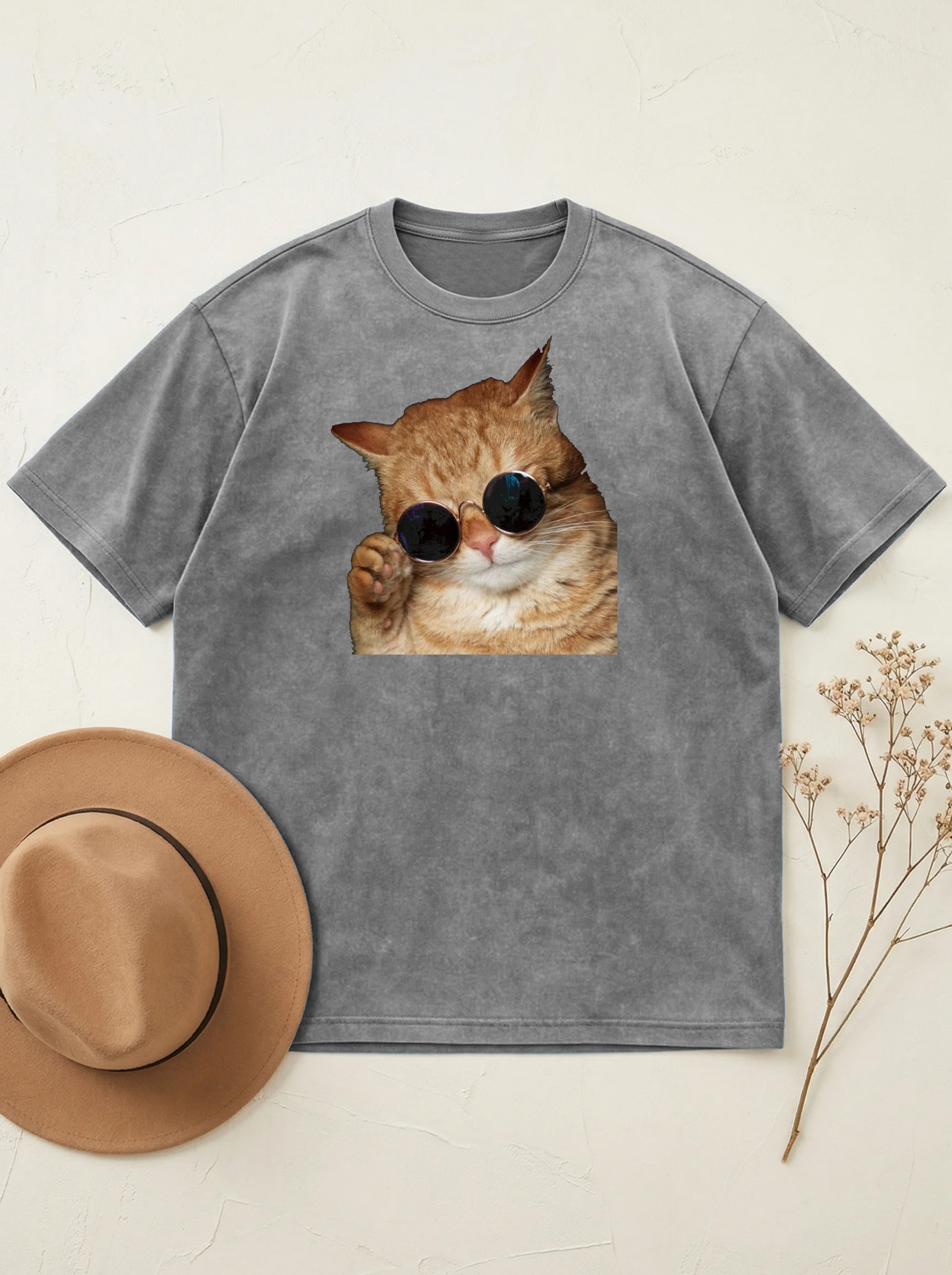 Cat Wearing Sunglasses Cotton Short-sleeved T-shirt