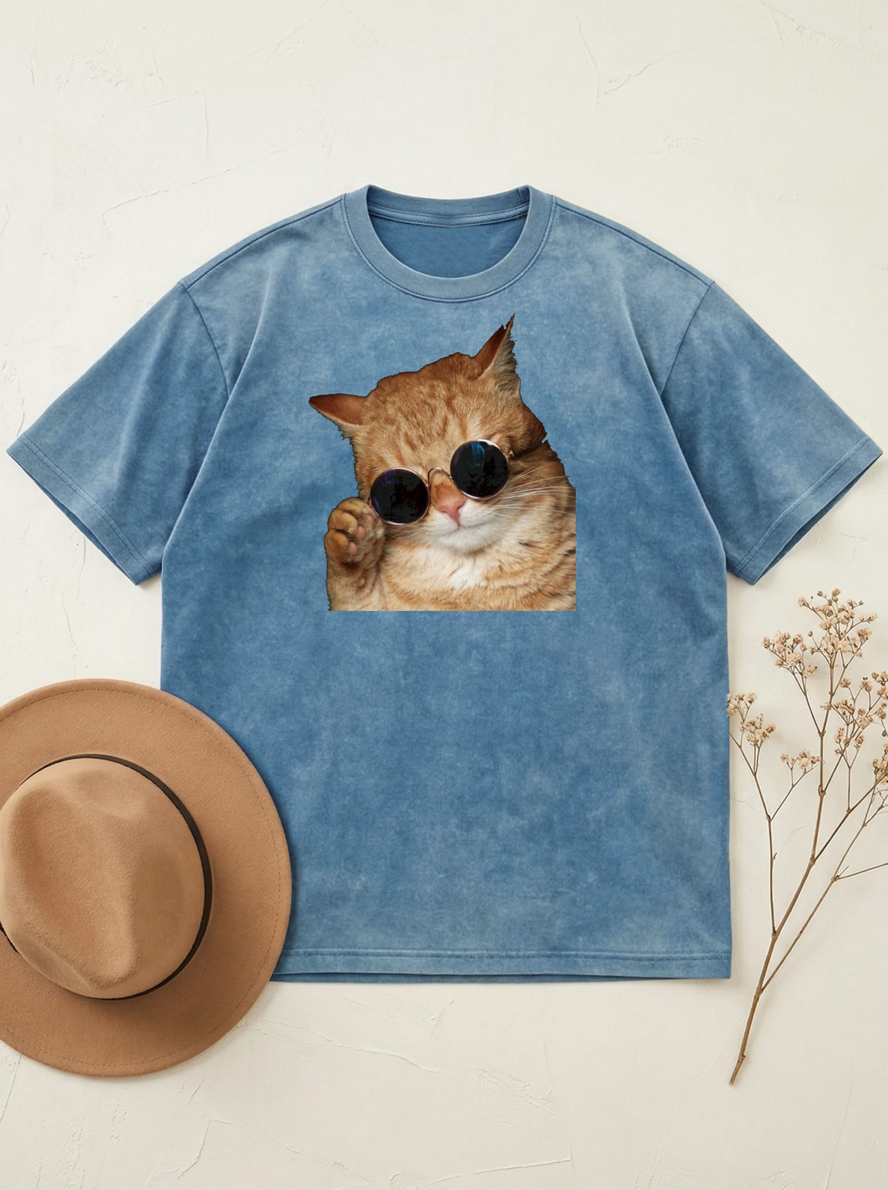 Cat Wearing Sunglasses Cotton Short-sleeved T-shirt