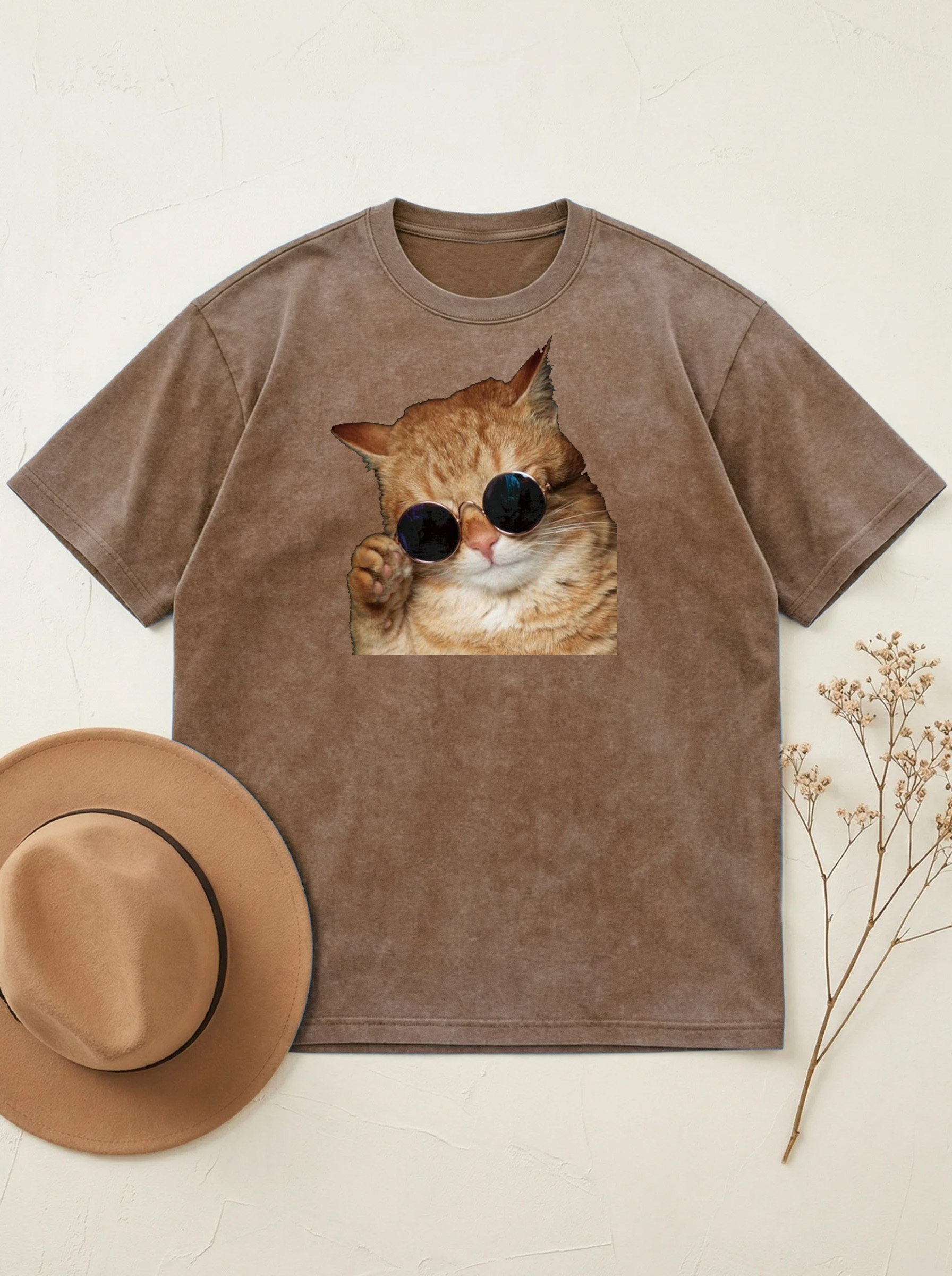 Cat Wearing Sunglasses Cotton Short-sleeved T-shirt