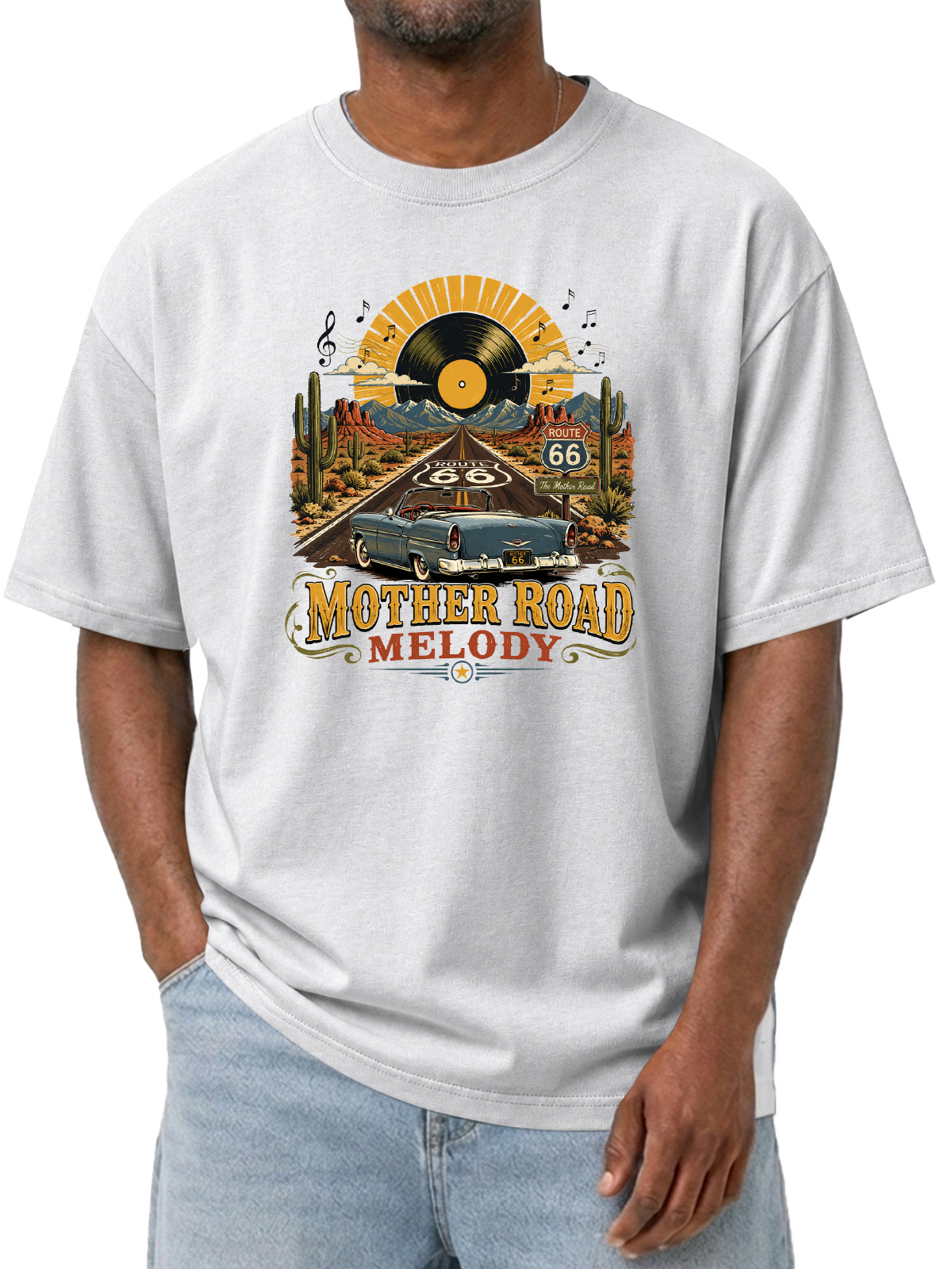 Vintage Mother Road Melody Printed Washed Short Sleeve T-shirt