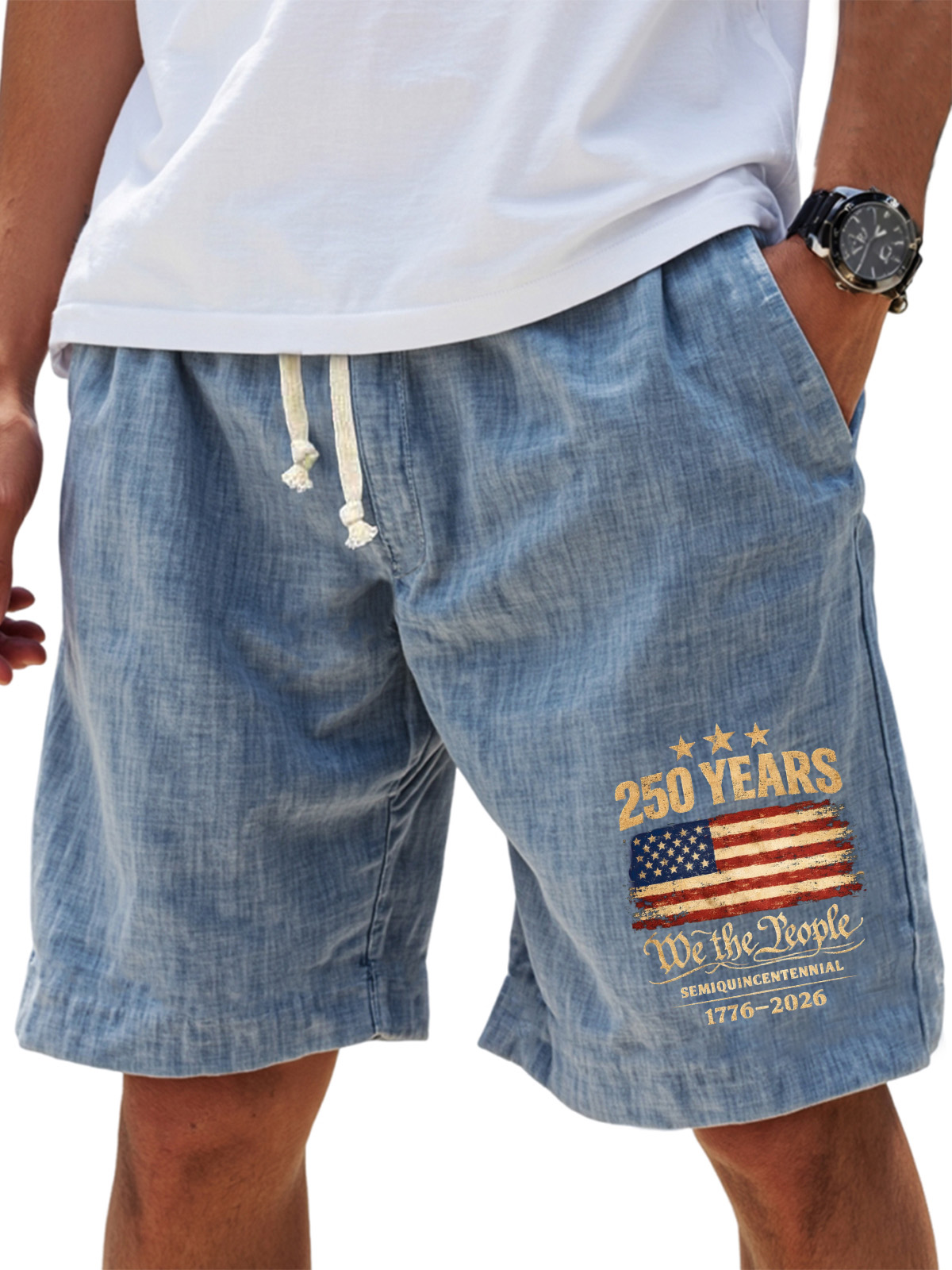 Men's Simple Retro 250th Anniversary Cotton Shorts