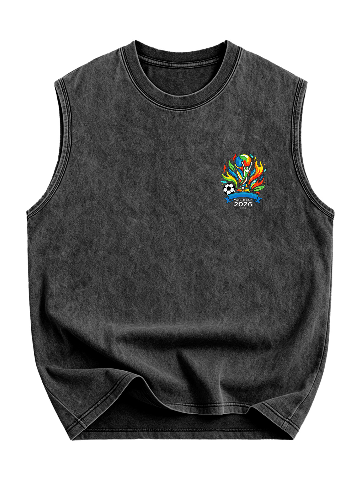 World Cup 2026 Simple Printed Sleeveless Washed Cotton T-shirt
