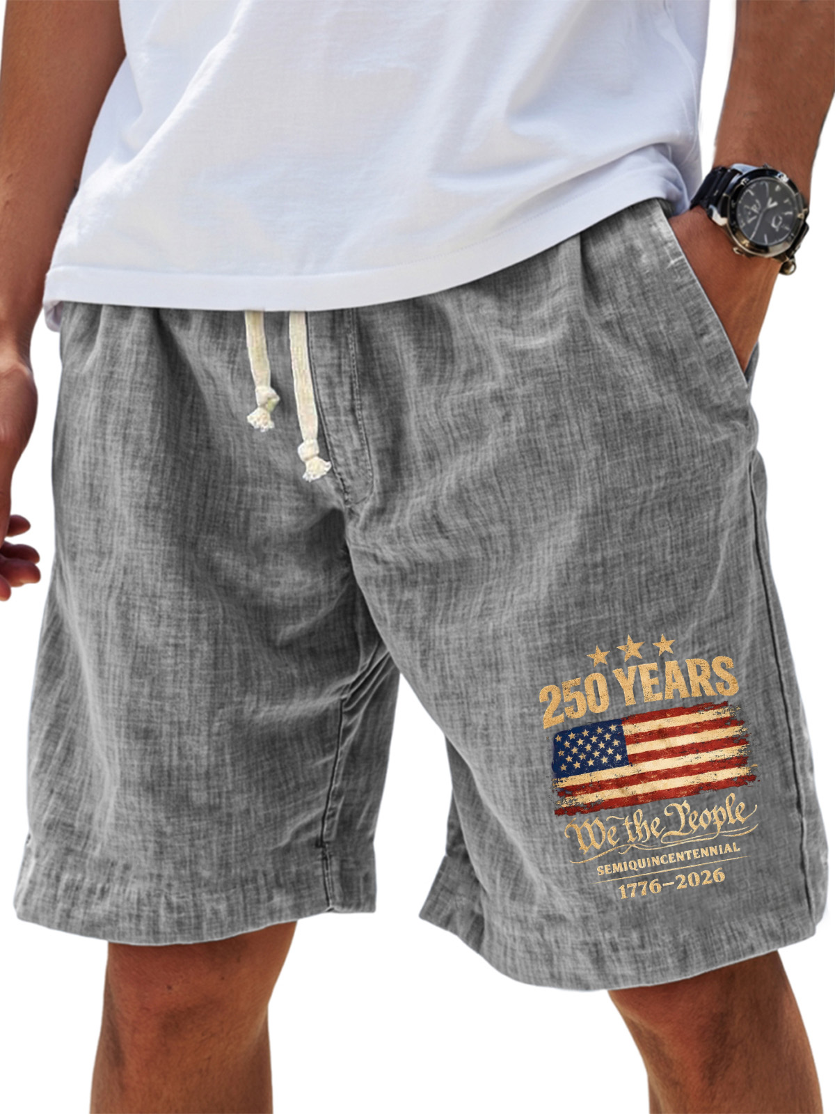 Men's Simple Retro 250th Anniversary Cotton Shorts
