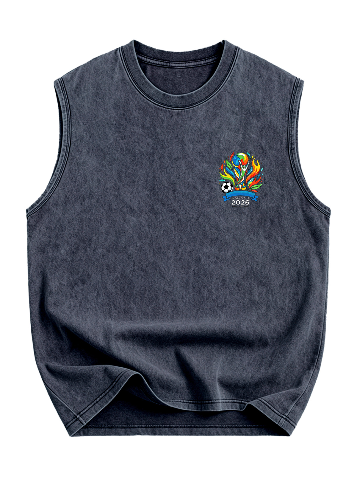 World Cup 2026 Simple Printed Sleeveless Washed Cotton T-shirt