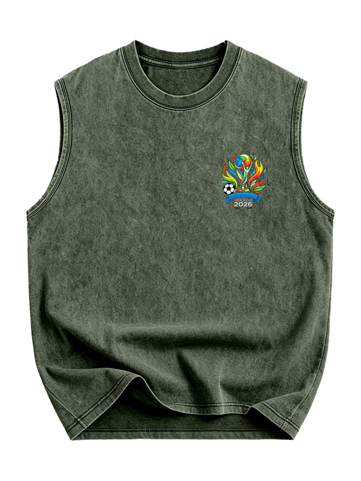 World Cup 2026 Simple Printed Sleeveless Washed Cotton T-shirt