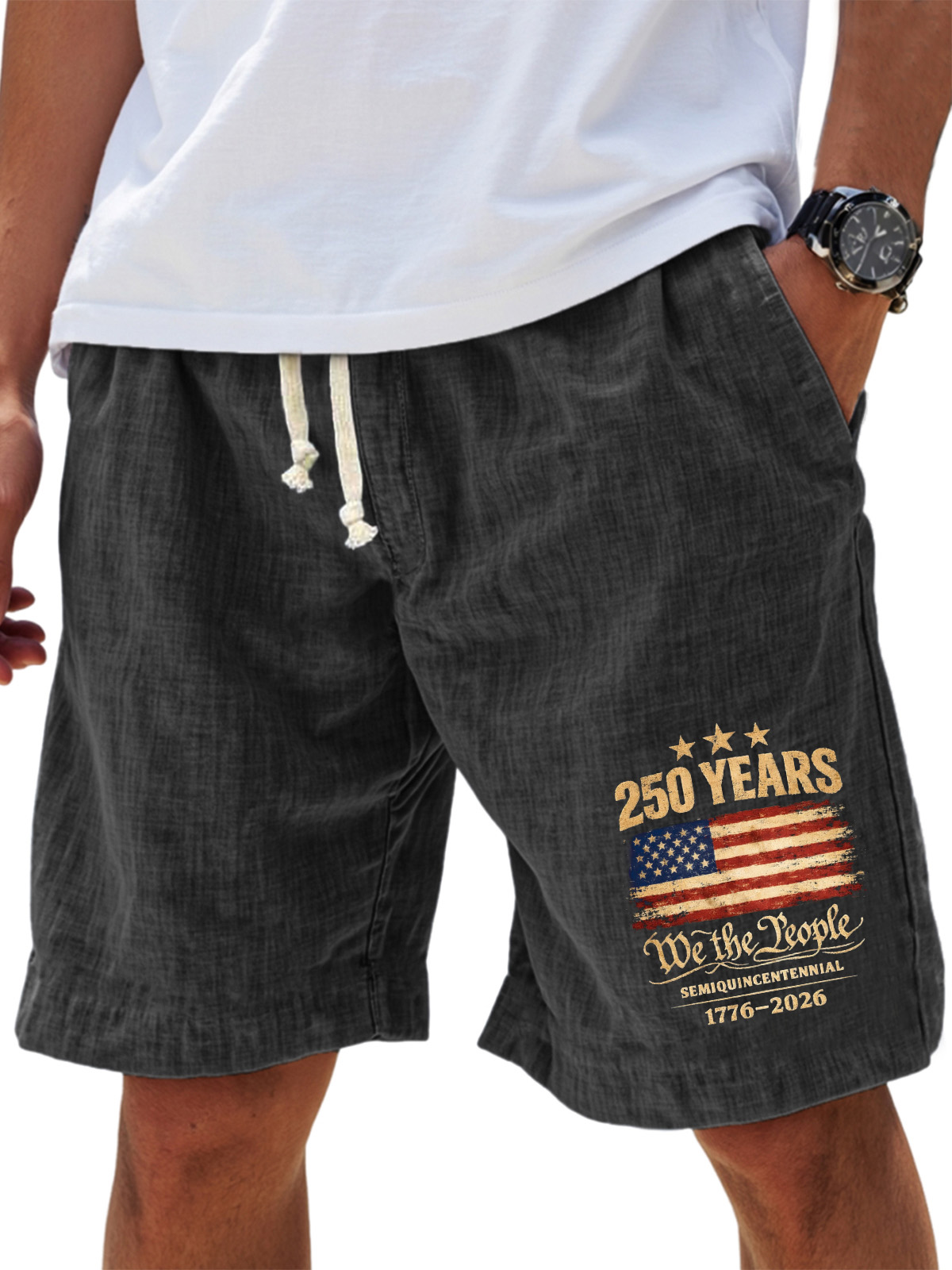 Men's Simple Retro 250th Anniversary Cotton Shorts
