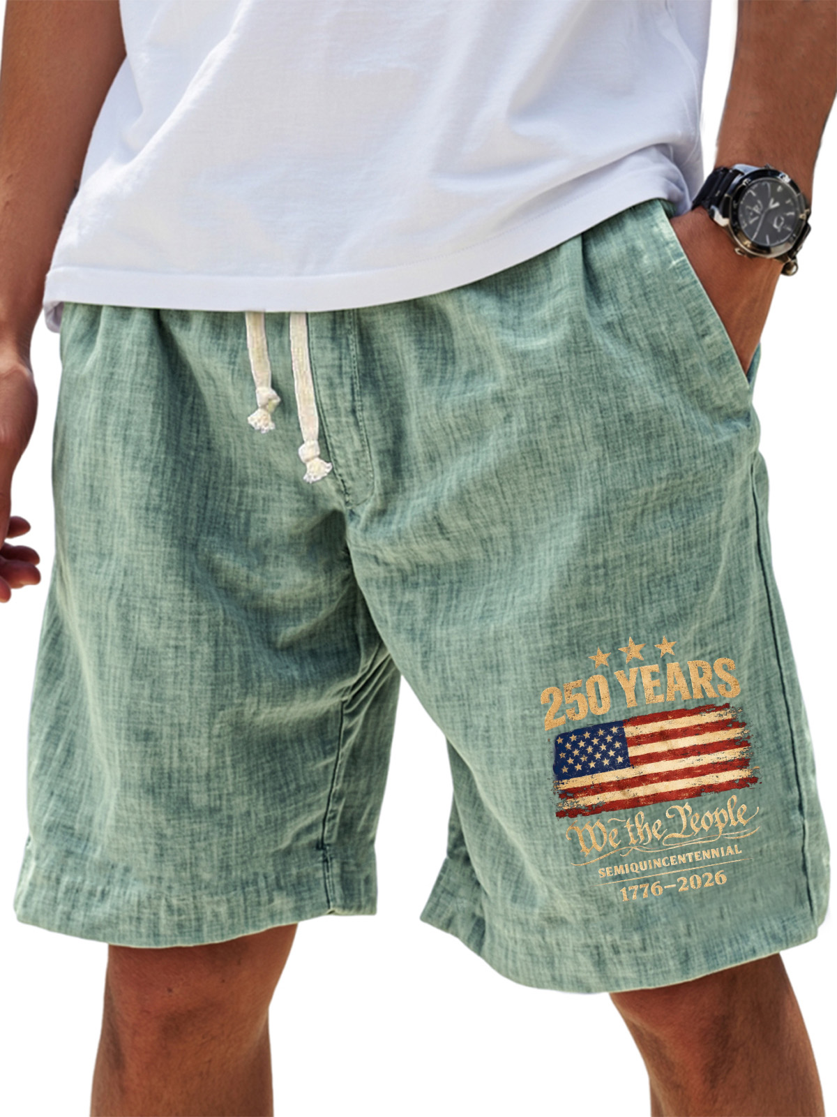Men's Simple Retro 250th Anniversary Cotton Shorts