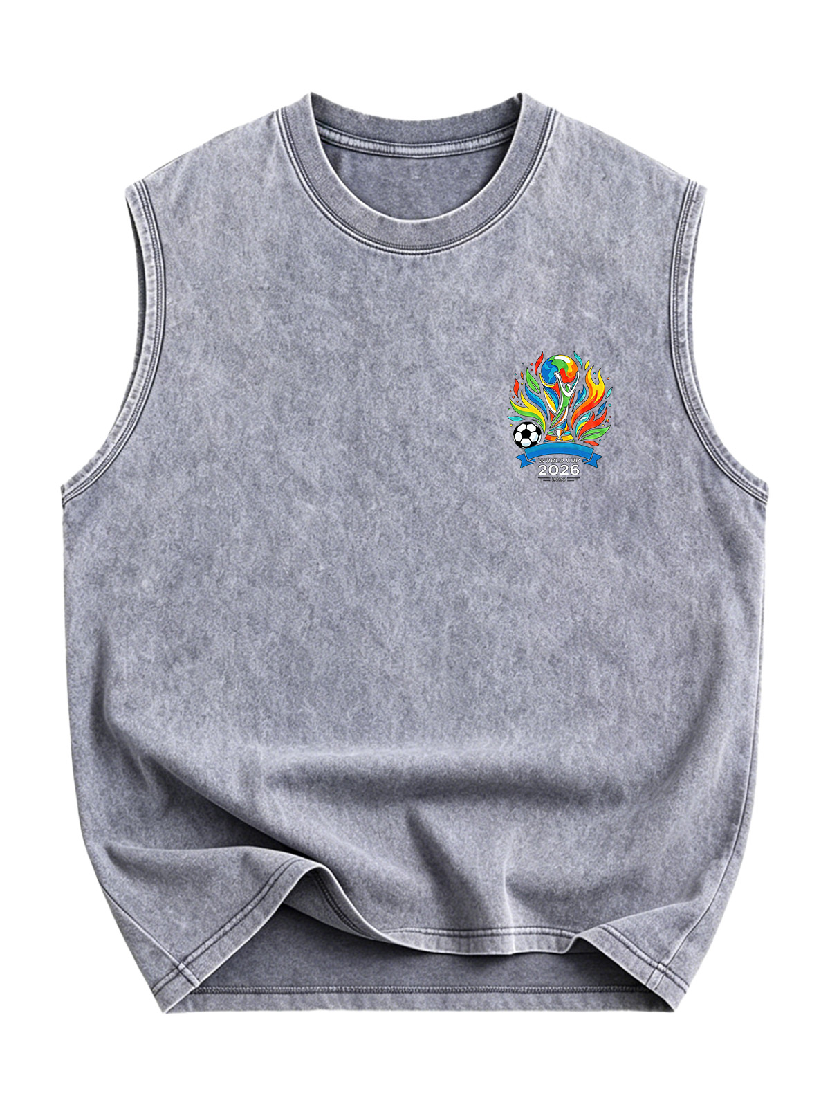 World Cup 2026 Simple Printed Sleeveless Washed Cotton T-shirt