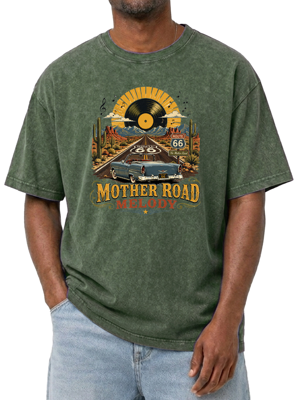 Vintage Mother Road Melody Printed Washed Short Sleeve T-shirt