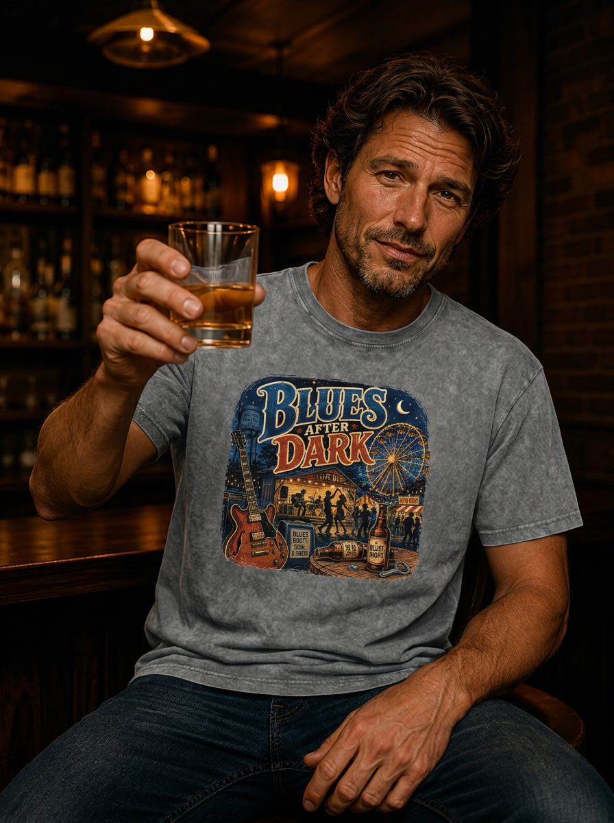 Vintage Blue After Dark  Printed Washed Short Sleeve T-Shirt