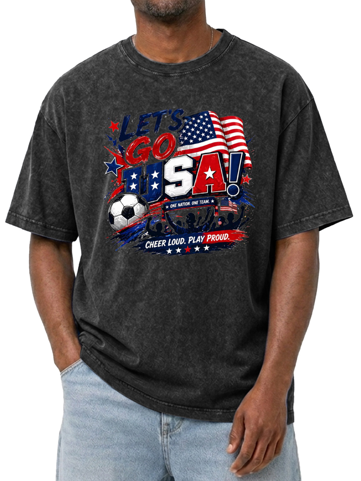Men’s Washed Let’s Go USA Soccer Fan Graphic Tee