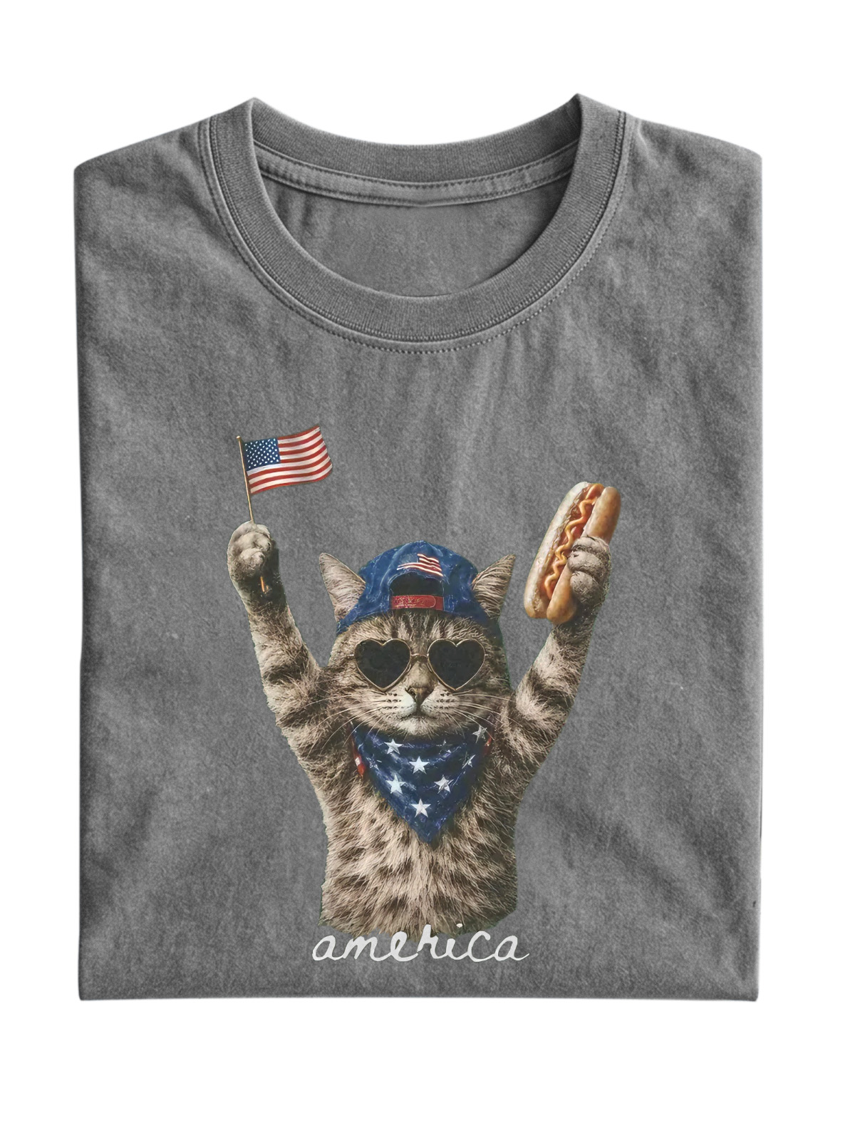 Fun Cute Cat Celebration Cotton Short Sleeve T-shirt