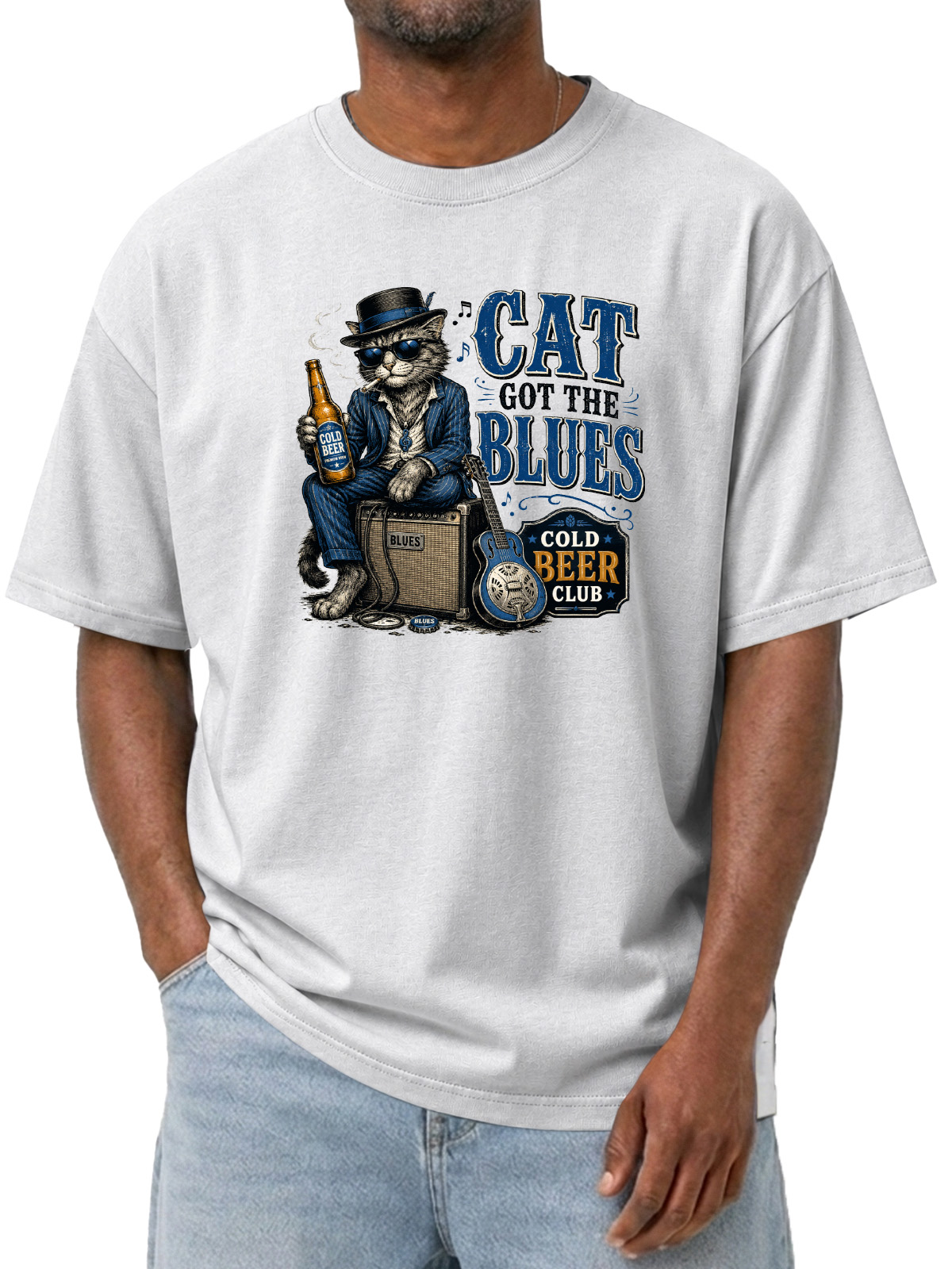 Fun Cat Got The Blues Wash Cotton Short Sleeves
