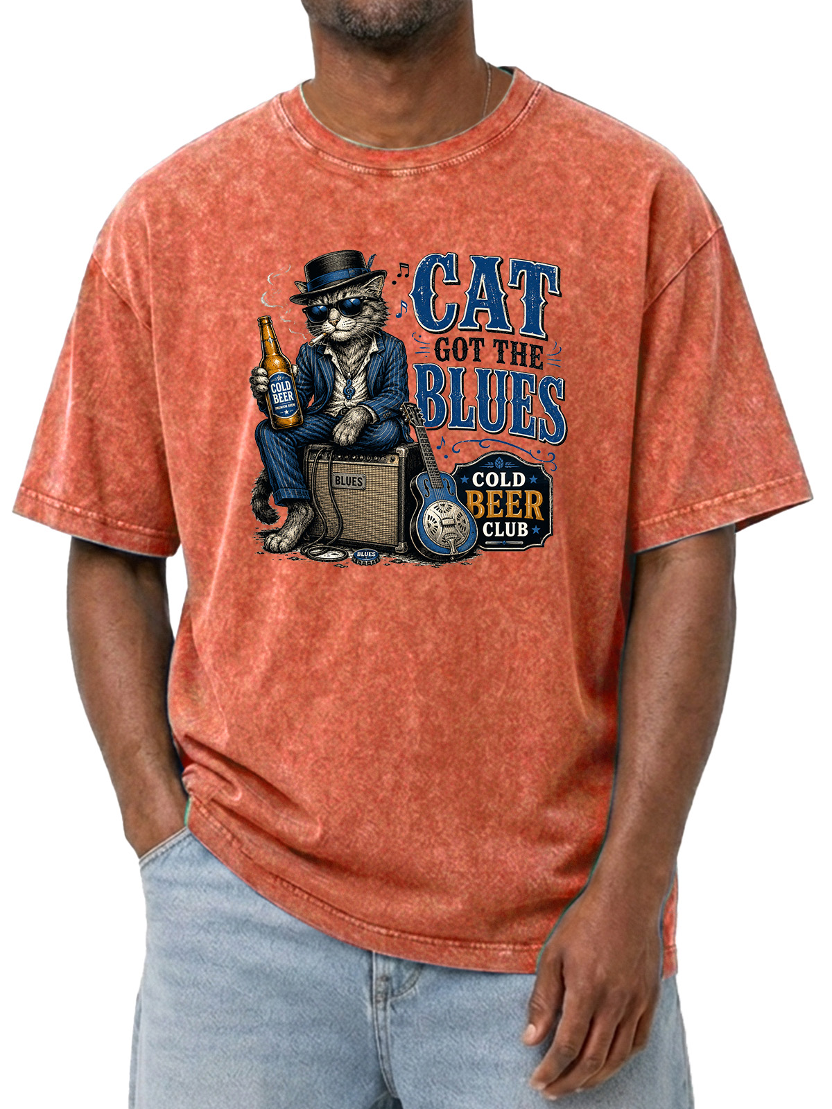 Fun Cat Got The Blues Wash Cotton Short Sleeves