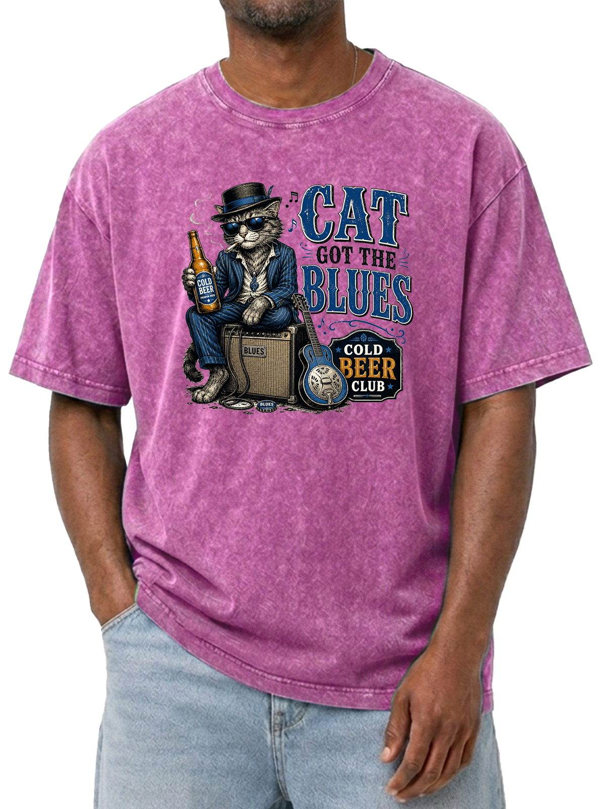 Fun Cat Got The Blues Wash Cotton Short Sleeves