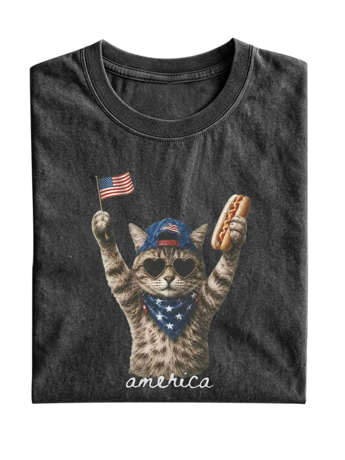 Fun Cute Cat Celebration Cotton Short Sleeve T-shirt