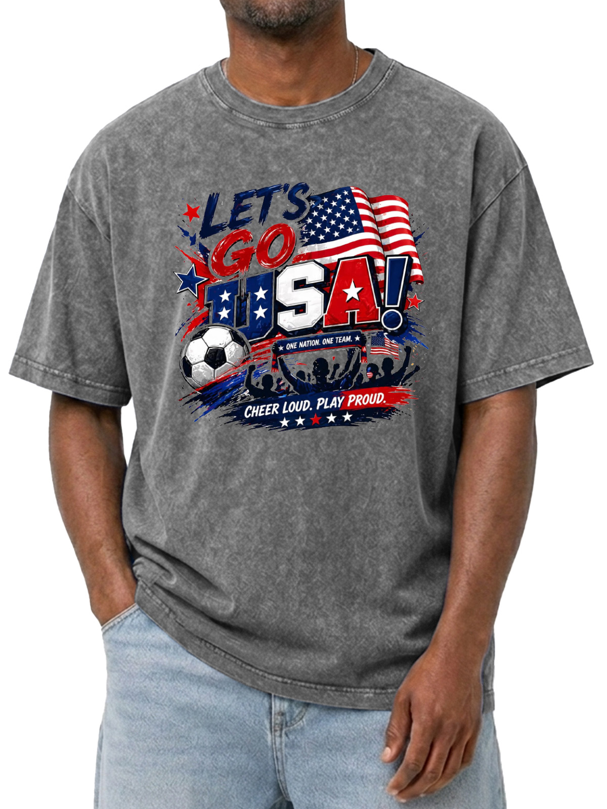 Men’s Washed Let’s Go USA Soccer Fan Graphic Tee