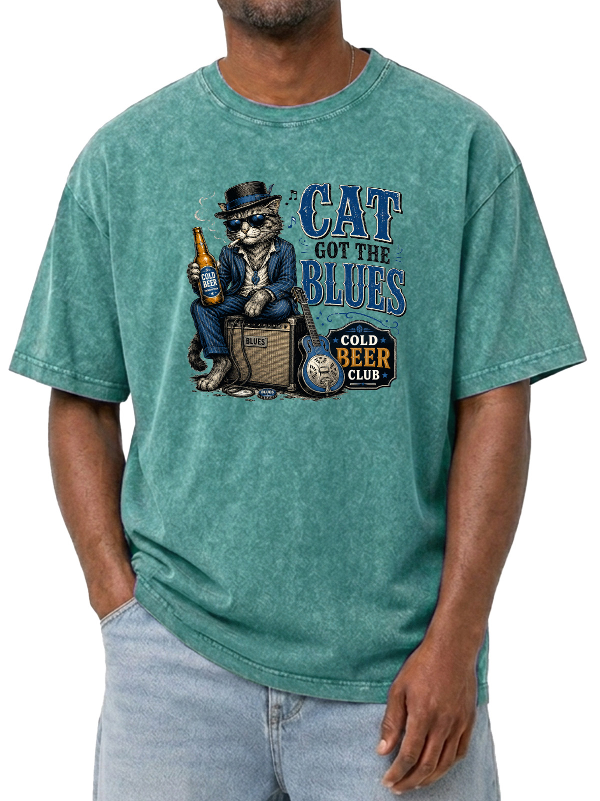 Fun Cat Got The Blues Wash Cotton Short Sleeves