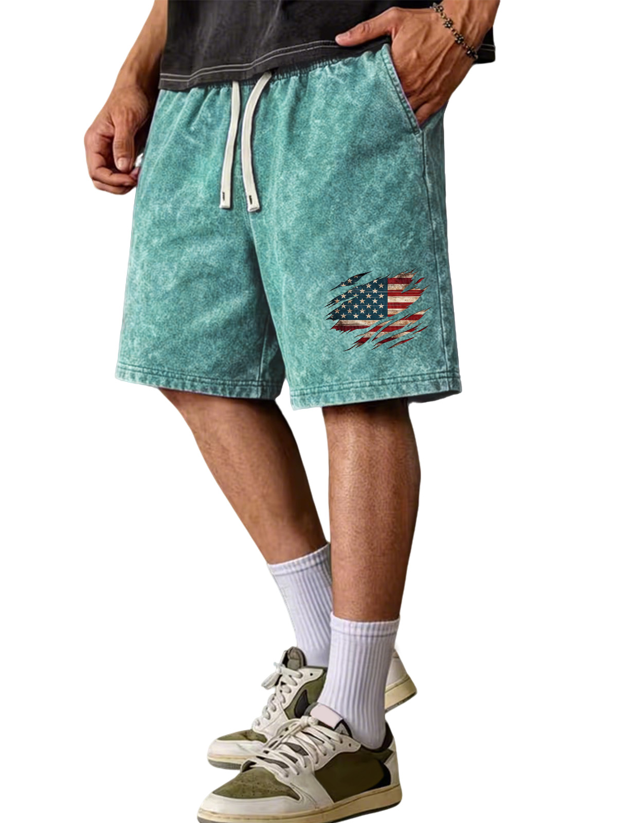 Simple Retro American Flag Washed Cotton Shorts
