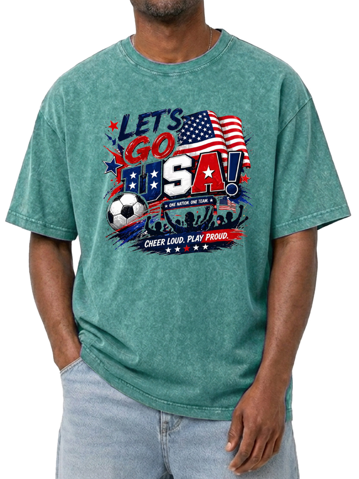 Men’s Washed Let’s Go USA Soccer Fan Graphic Tee