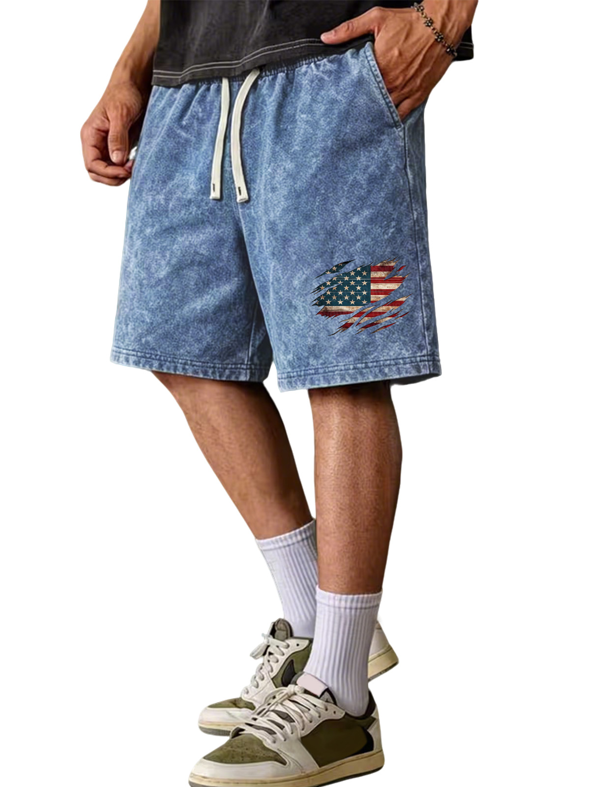 Simple Retro American Flag Washed Cotton Shorts