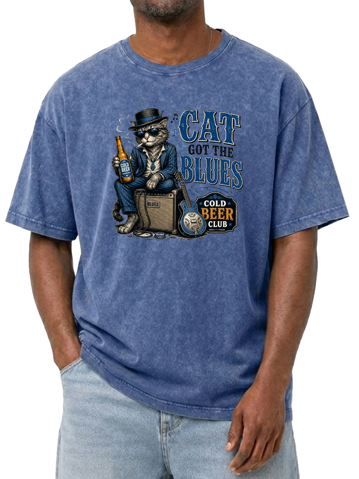 Fun Cat Got The Blues Wash Cotton Short Sleeves