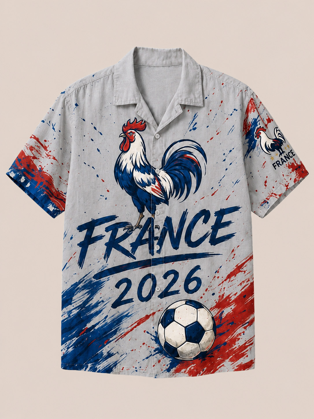 Men’s France 2026 Rooster Soccer Graphic Short Sleeve Button Down Shirt