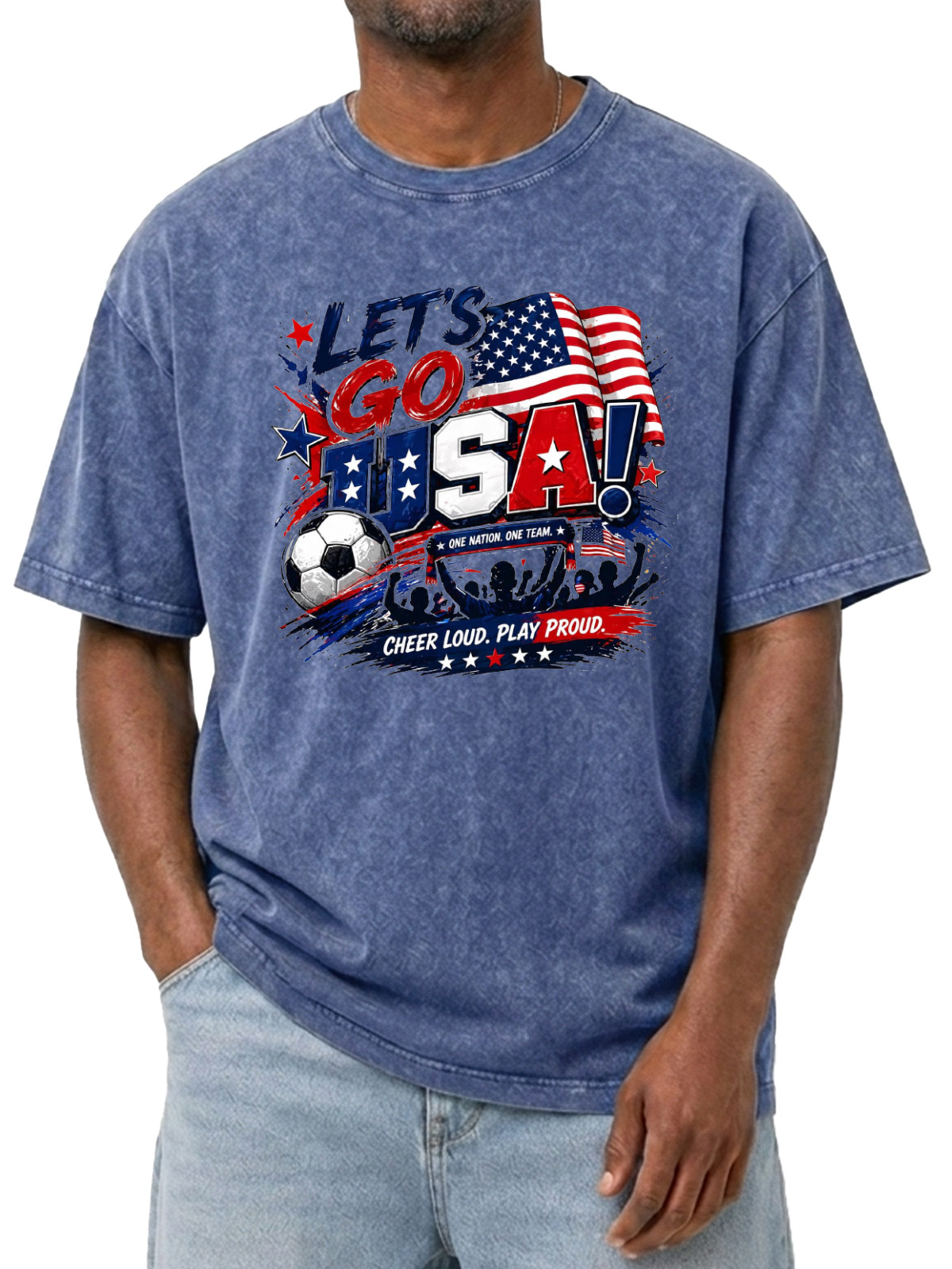 Men’s Washed Let’s Go USA Soccer Fan Graphic Tee