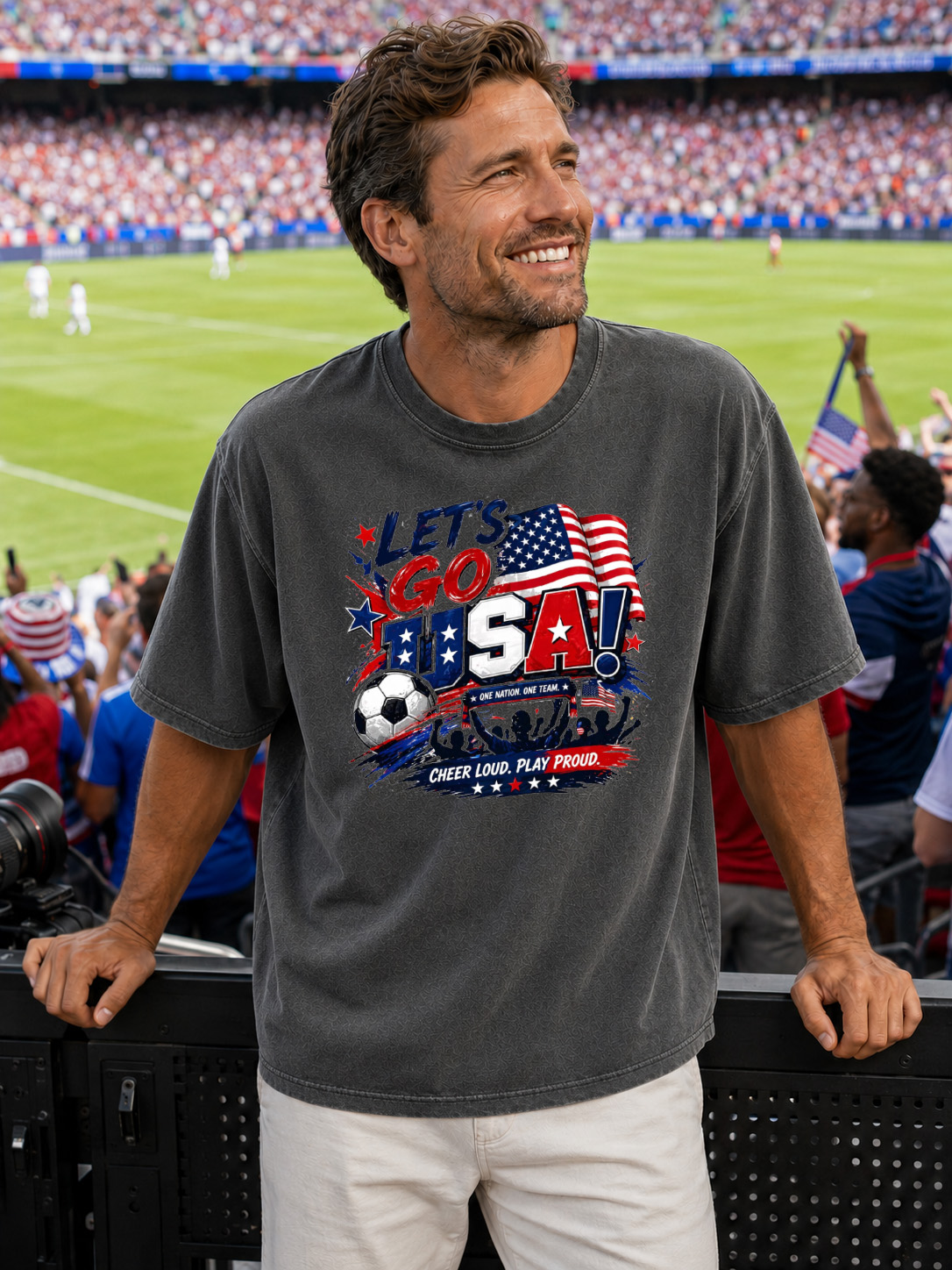 Men’s Washed Let’s Go USA Soccer Fan Graphic Tee