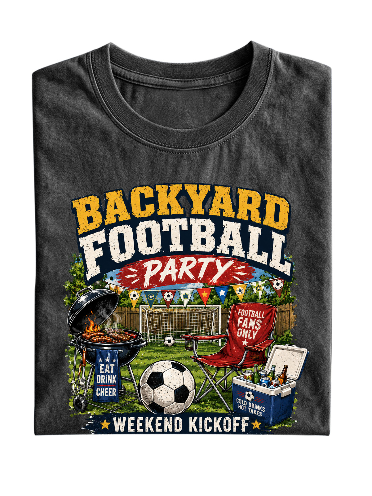 Men’s Vintage Washed Oversized T-Shirt with Backyard Football Party BBQ Graphic