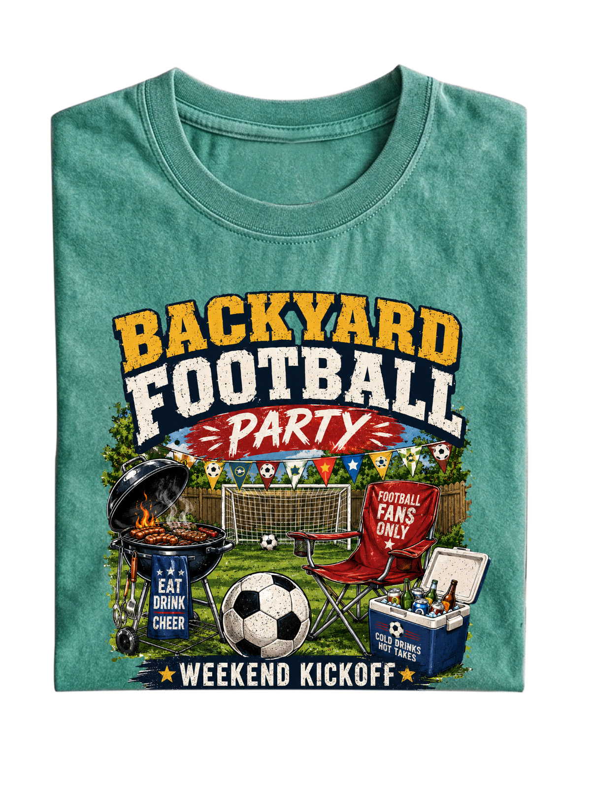 Men’s Vintage Washed Oversized T-Shirt with Backyard Football Party BBQ Graphic