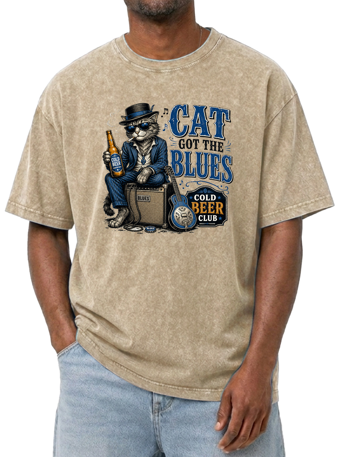 Fun Cat Got The Blues Wash Cotton Short Sleeves