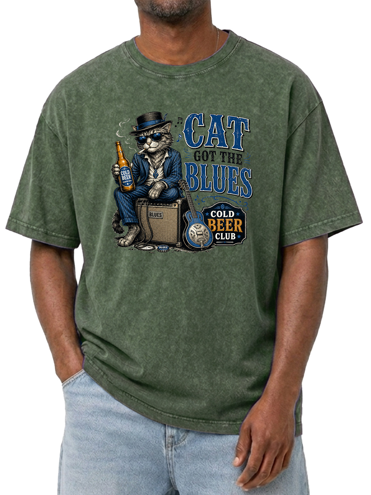 Fun Cat Got The Blues Wash Cotton Short Sleeves