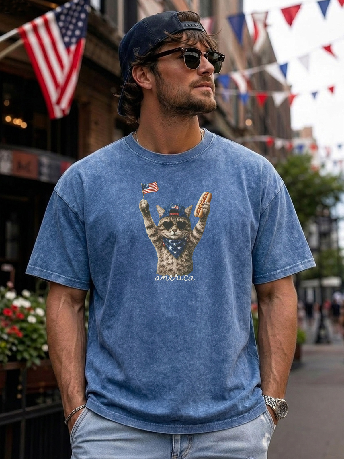 Fun Cute Cat Celebration Cotton Short Sleeve T-shirt