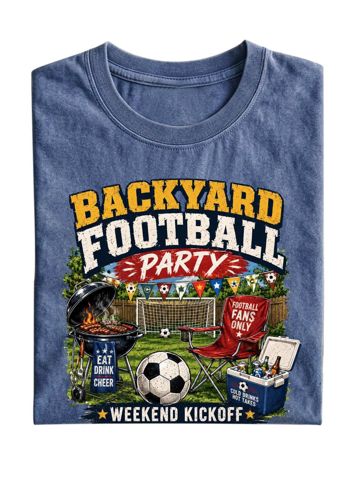 Men’s Vintage Washed Oversized T-Shirt with Backyard Football Party BBQ Graphic